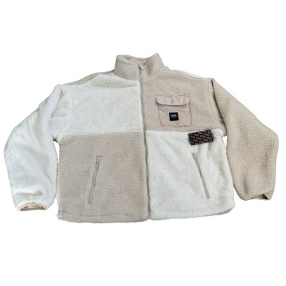 VANS Jackets & Blazers - Vans Sherpa Lined Jacket Womens XL Fleece Avondale Cream Beige Full Zip Checker